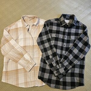 Aeropostale Women's Casual Plaid Shirts - Tan and Black